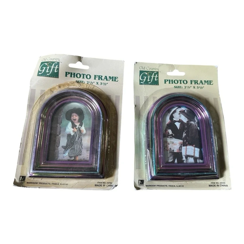 Vintage Old Country Gift Photo Frame Lot 2 Purple Iridescent Arch NOS Y2K Decor